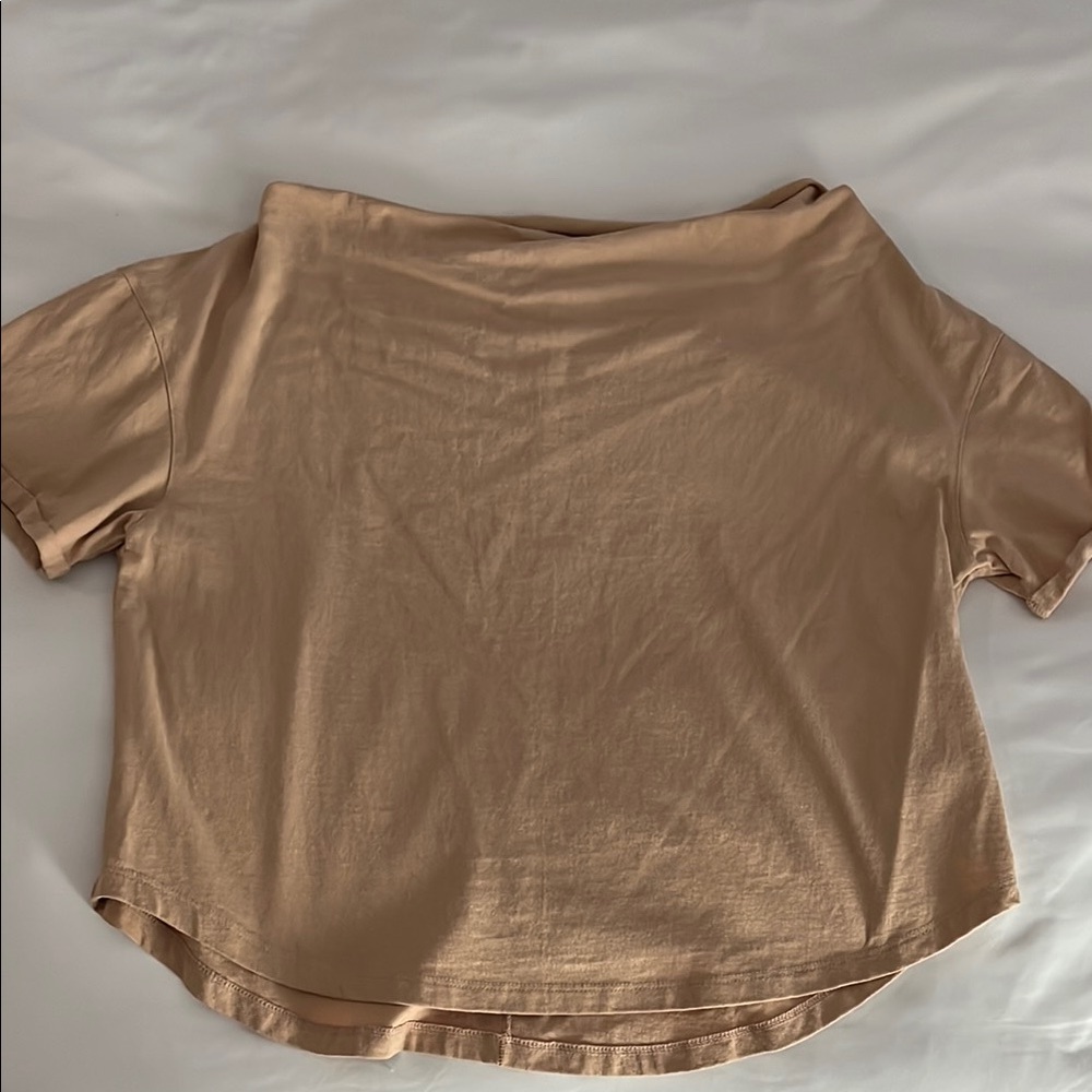 Nuuds Off-the-Shoulder Short Sleeve Tan T-Shirt